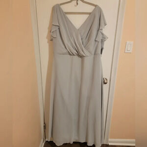 Celebrate Maxi Dress Gown Silver New Womens Size 30 Flutter Sleeve Bridesmaid